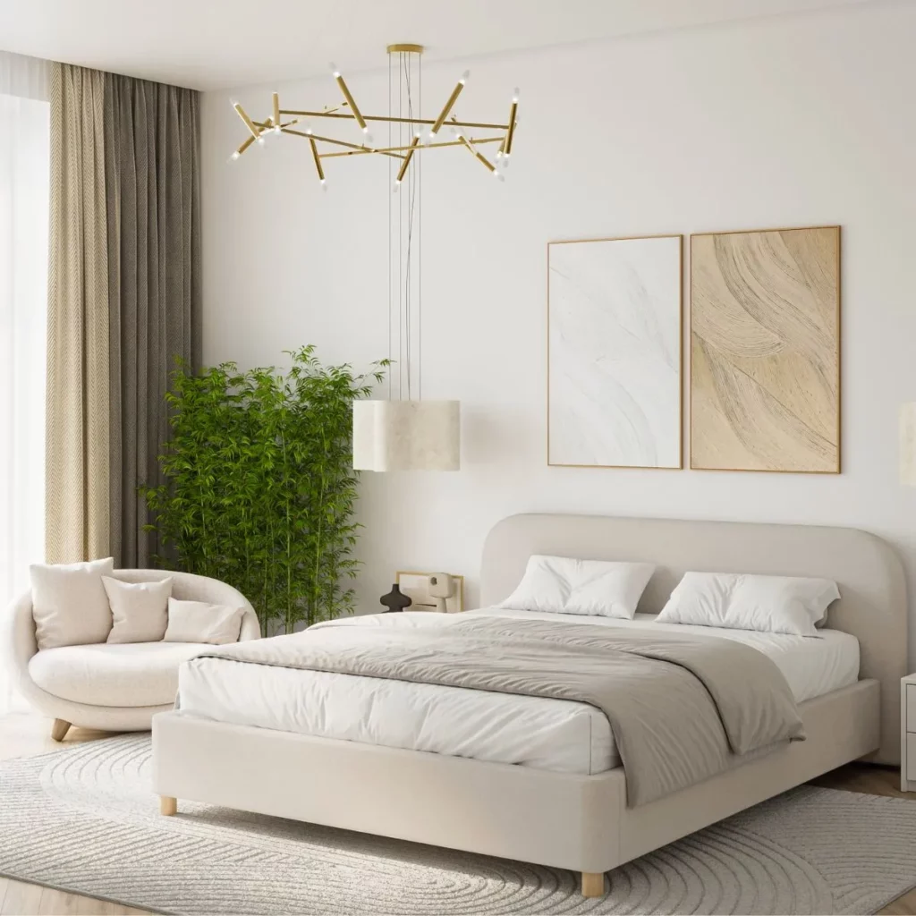 Łóżko tapicerowane Milu w stylu japandi