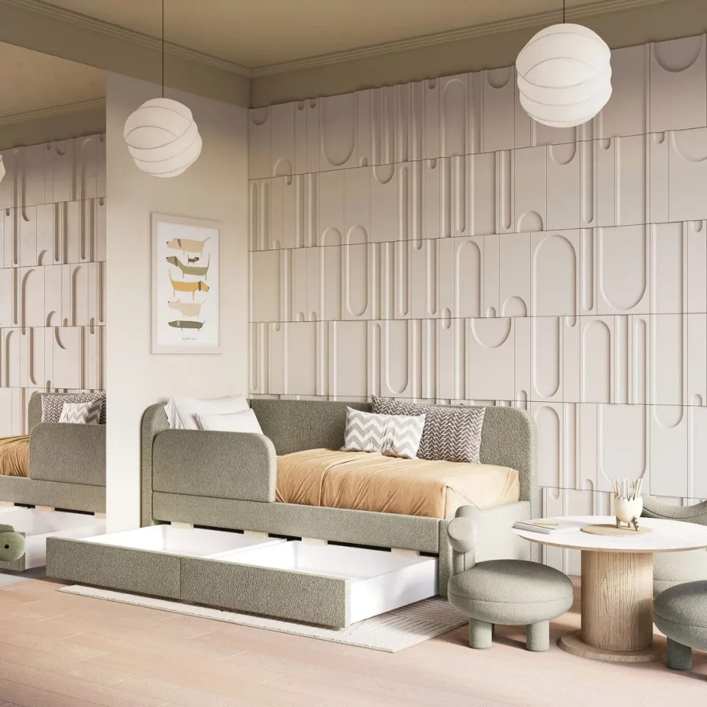 Tapicerowane Łóżko dziecięce Mokko z szufladą