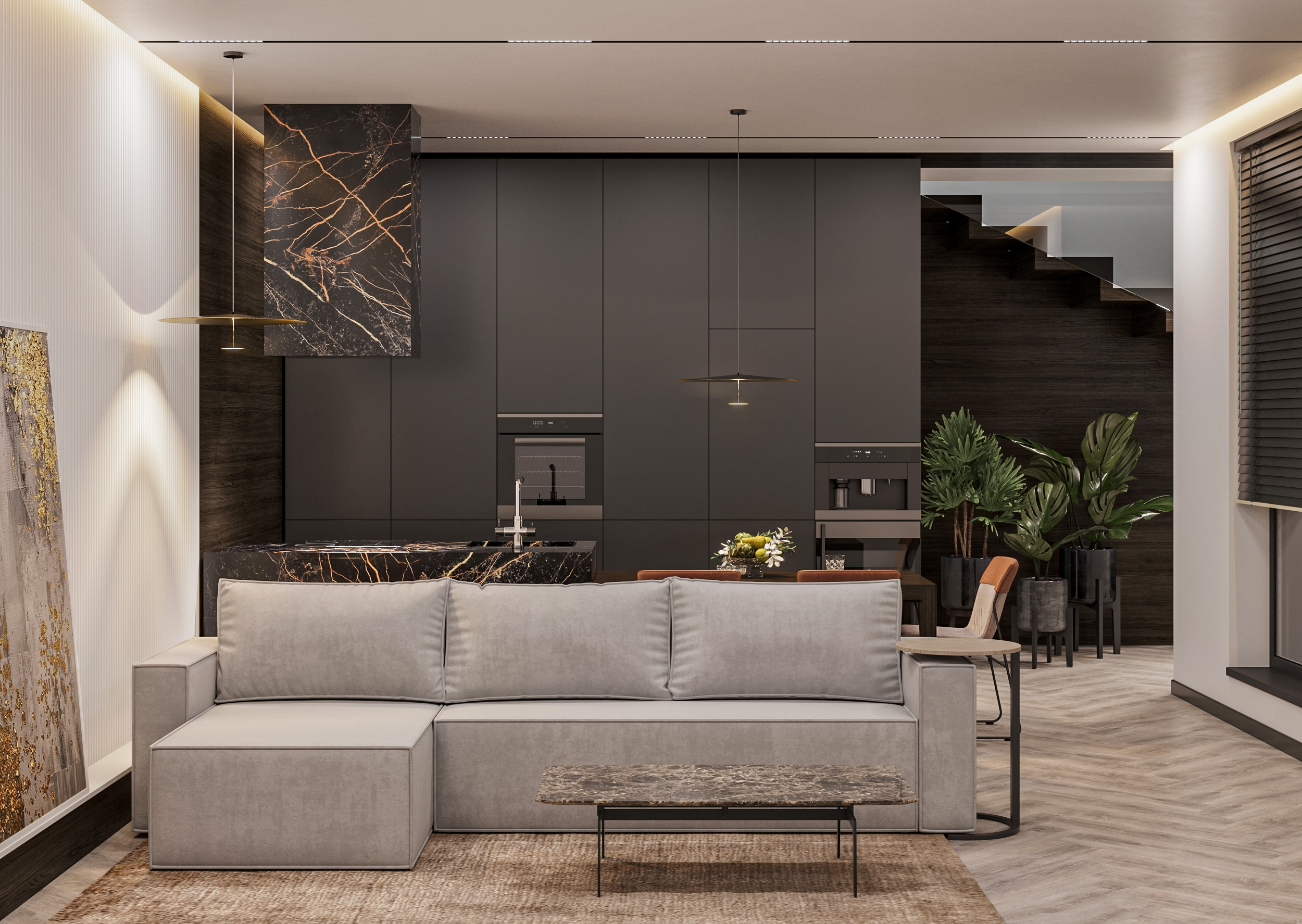 Aranżacja salonu z nowoczesnym rozkładanym narożnikiem California