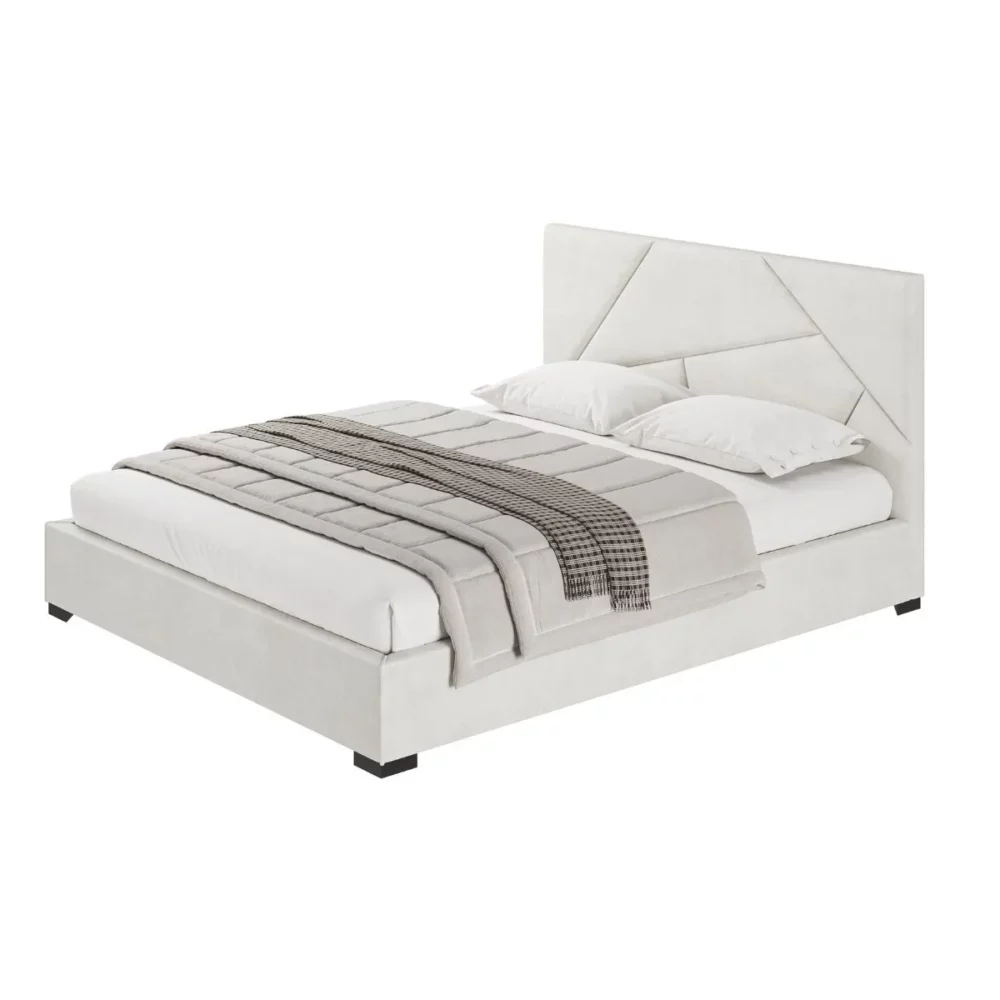 Białe tapicerowane łóżko Easy z pojemnikiem - widok z rogu