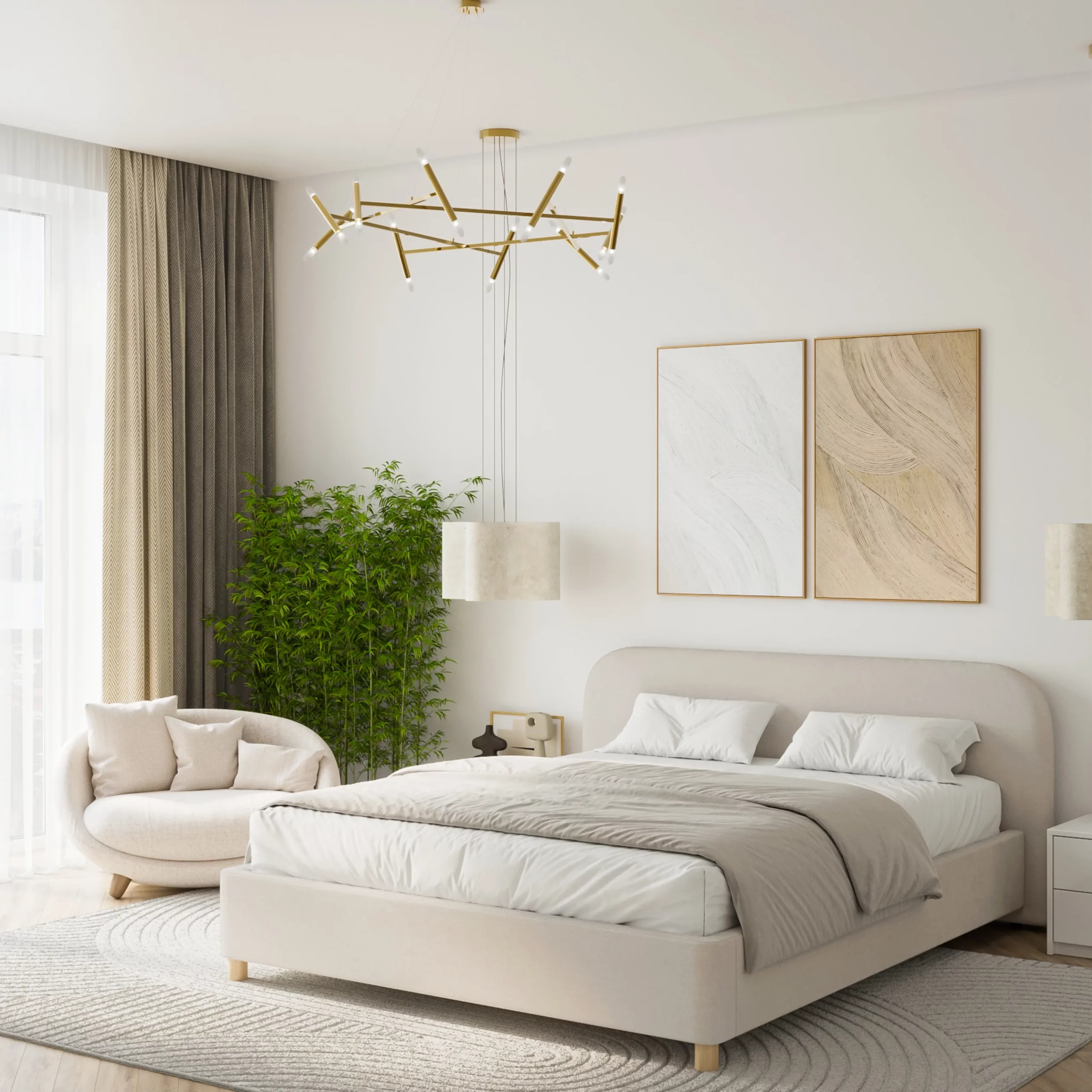 Łóżko tapicerowane Milu Styl Japandi - aranżacja