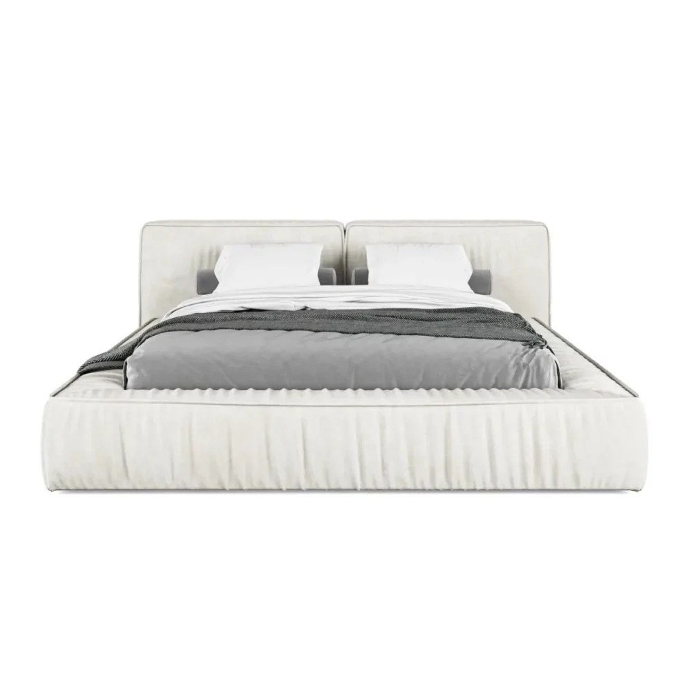 Jasne, beżowe łóżko tapicerowane Resoft - widok z przodu