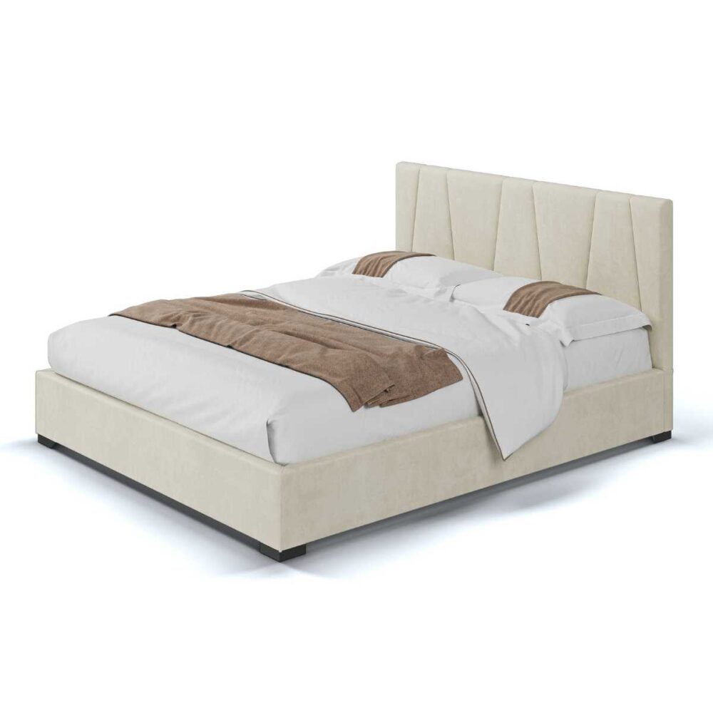 Beżowe Łóżko tapicerowane z pojemnikiem Kristal - widok z boku