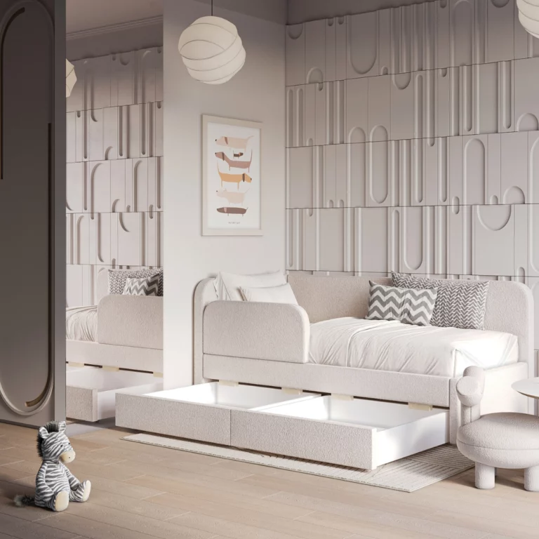 Mokko łóżko dziecięce tapicerowane - rozsuwane szuflady