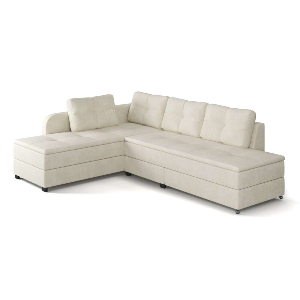 Narożna sofa rozkładana z pojemnikiem Den - kolor beżowy