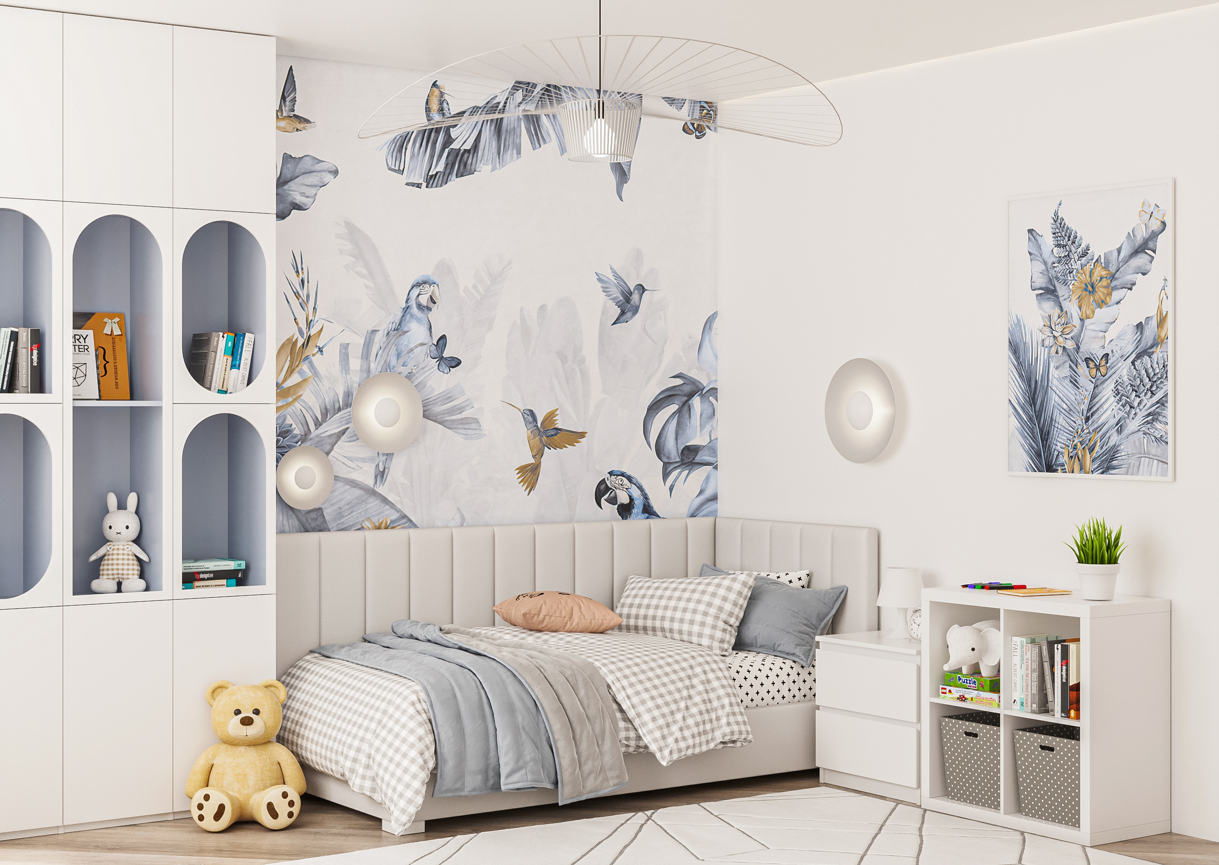 Beżowe łóżko dziecięce Mia z pojemnikiem - aranżacja sypialni dziecka