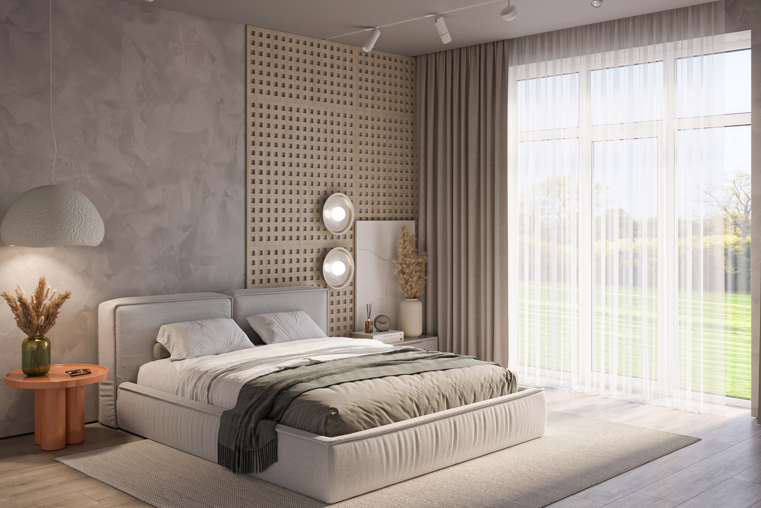 Aranżacja, sypialnia japandi i Łóżko tapicerowane z pojemnikiem Bali