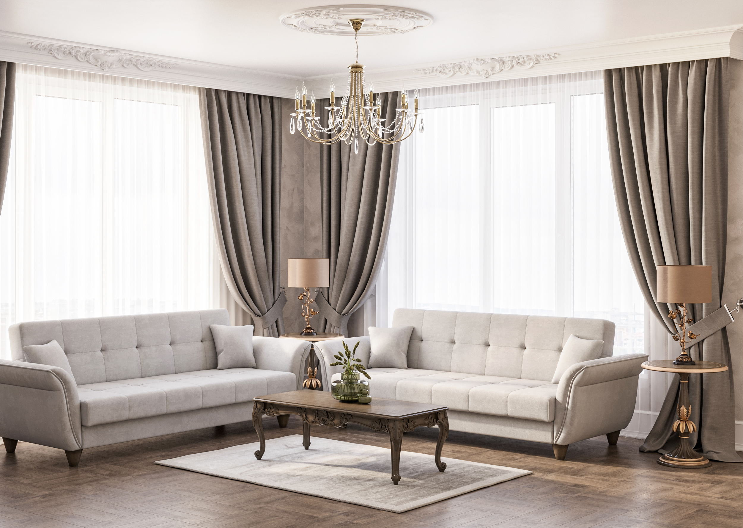 Pikowana rozkładana sofa Romantic